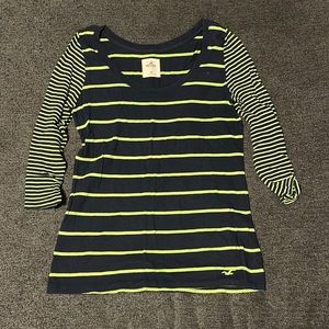 Dark blue and lime green Hollister 3/4 sleeve tee